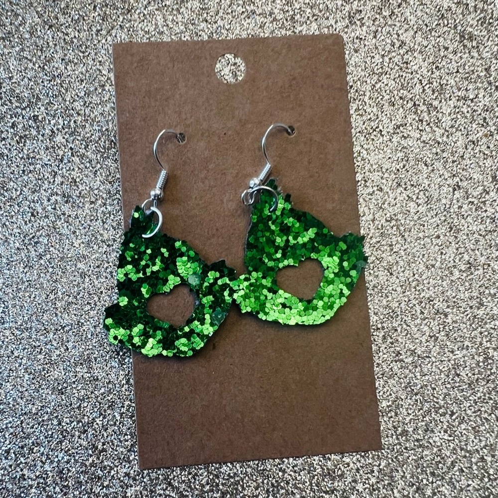 3/$25 - Sparkly Grinch Leather Earrings